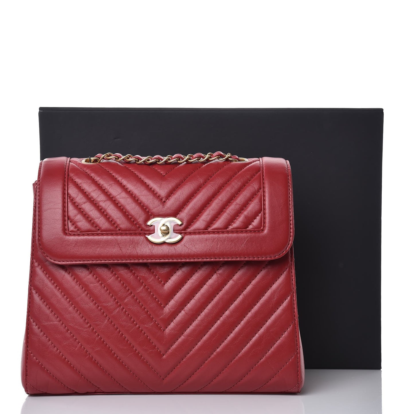 Aged Calfskin Chevron Quilted Backpack Red