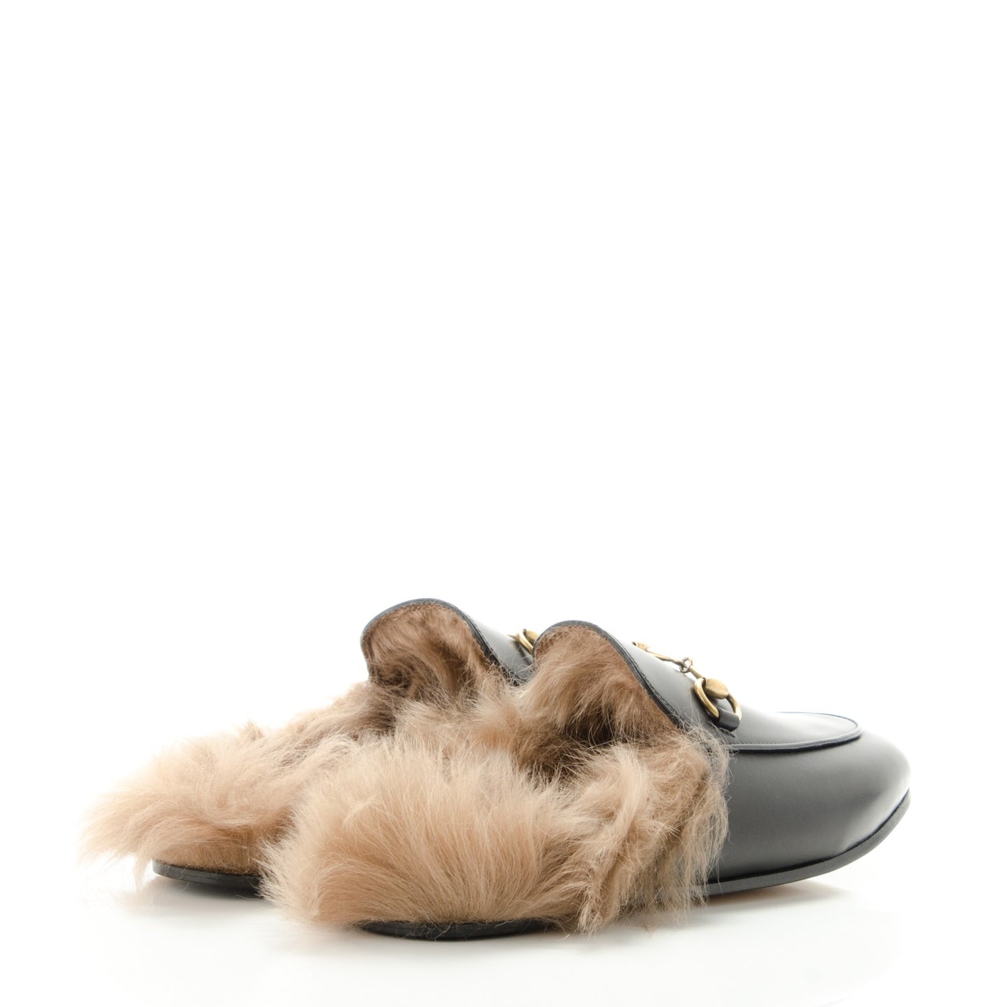 Calfskin Fur Womens Princetown Slippers 37.5 Black