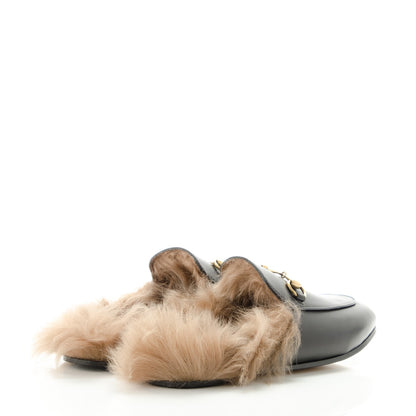 Gucci Calfskin Fur Womens Princetown Slippers 37.5 Black 4 of 7
