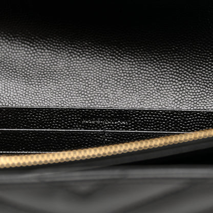 Saint Laurent Grain De Poudre Matelasse Chevron Monogram Flap Wallet Black 7 of 7