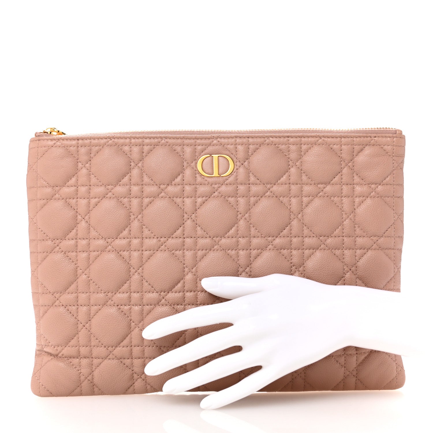 Christian Dior Supple Calfskin Cannage Large Caro Daily Pouch Rose Des Vents 2 of 7