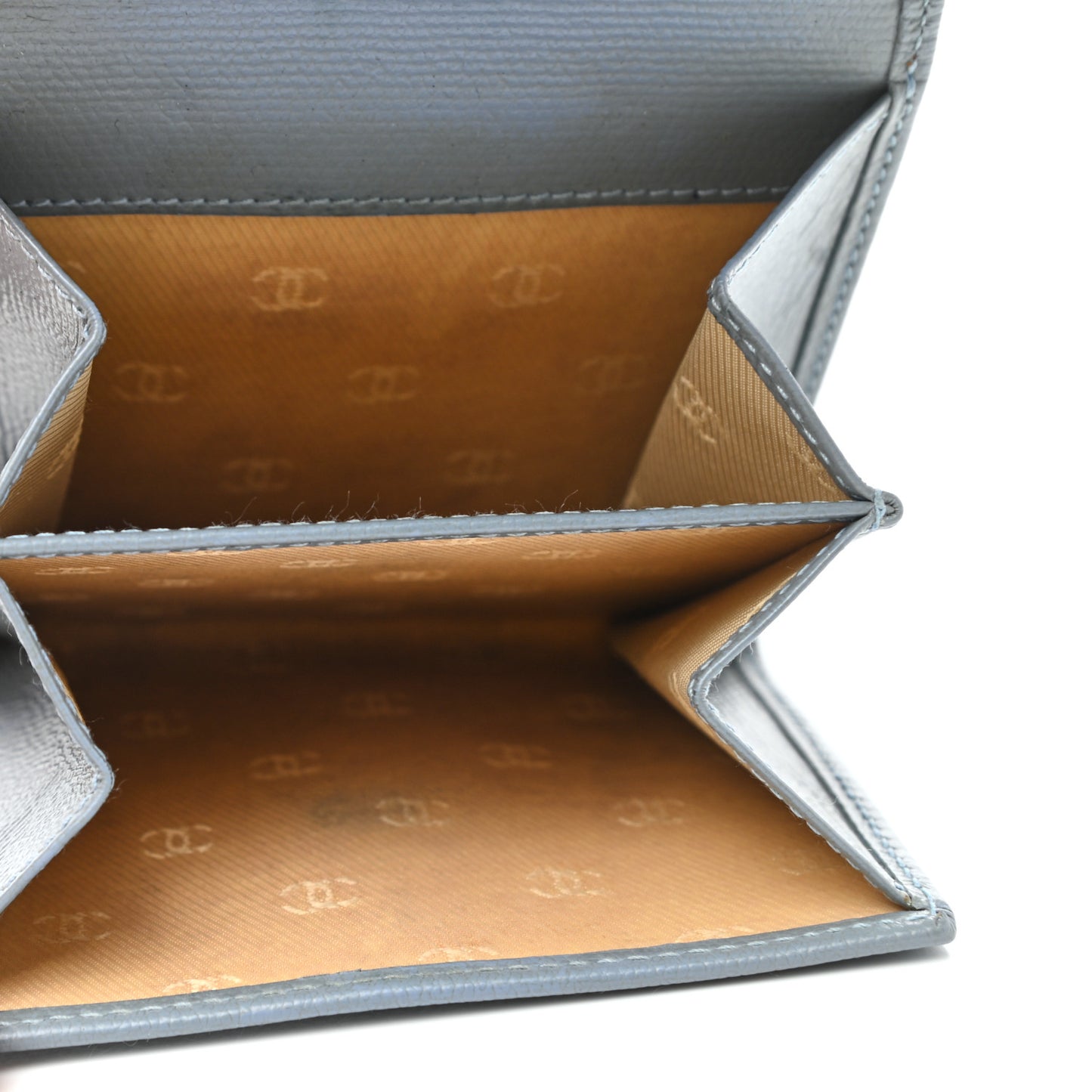 Grained Calfskin CC Button Compact Wallet Blue