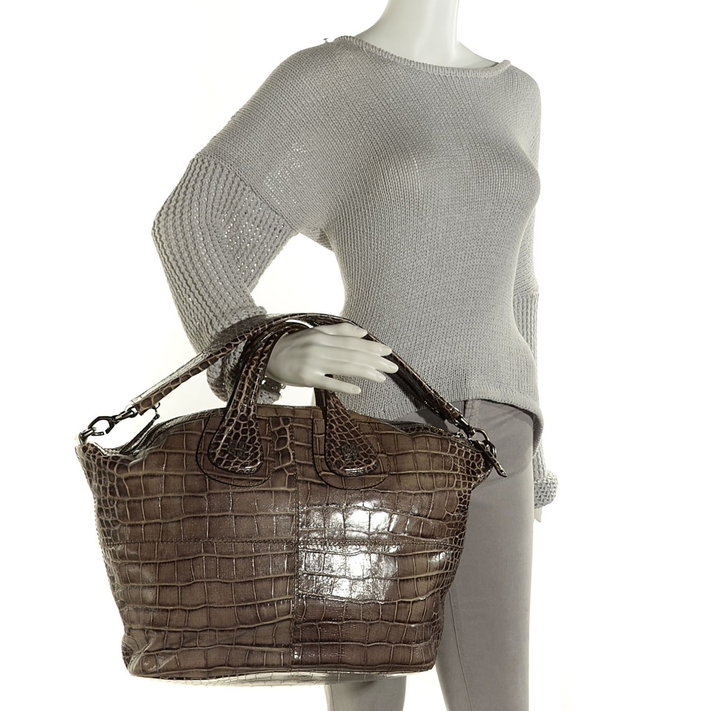 Calfskin Crocodile Embossed Medium Nightingale Washed Black