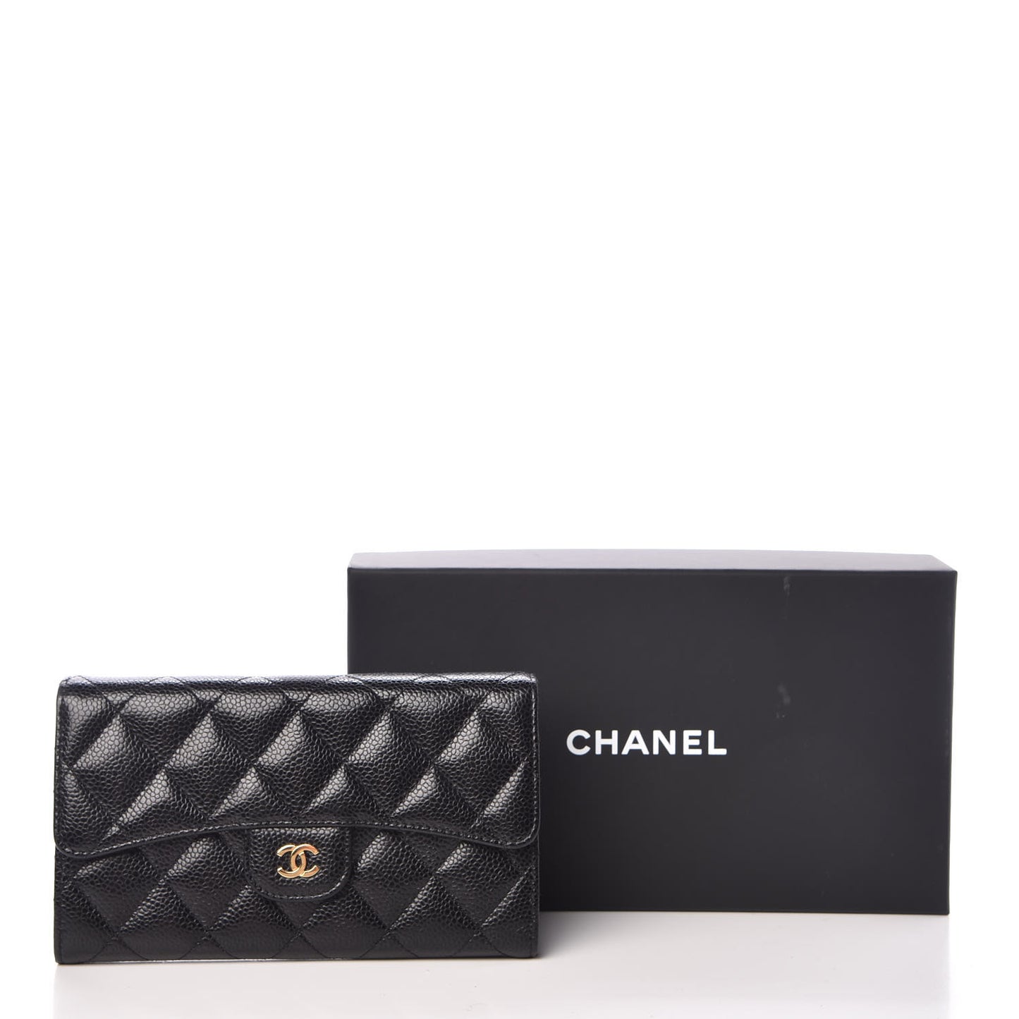 Caviar Quilted Large Flap Wallet Black