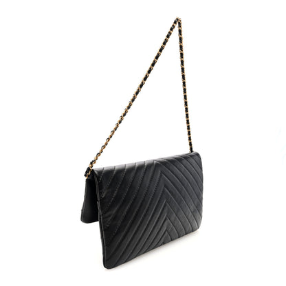 Chanel Lambskin Chevron Quilted Fold Over Clutch Black 3 of 11