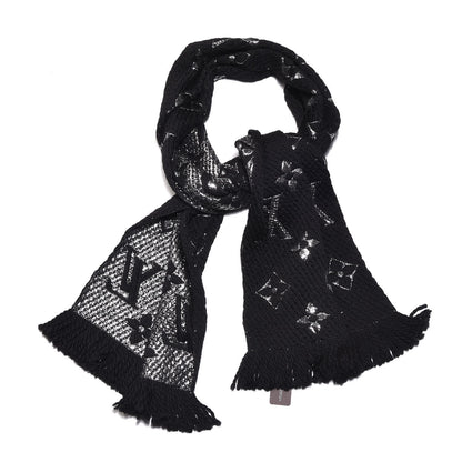 Louis Vuitton Wool Silk Logomania Shine Scarf Black 1 of 3