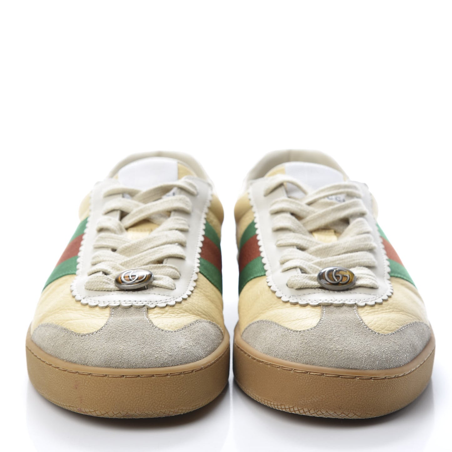 Calfskin Suede Web Mens G74 Sneakers 8 Oatmeal Burro New Mystic White