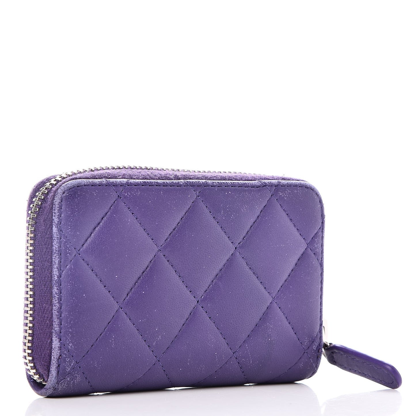 Lambskin Quilted Zip Around Coin Purse Wallet Purple