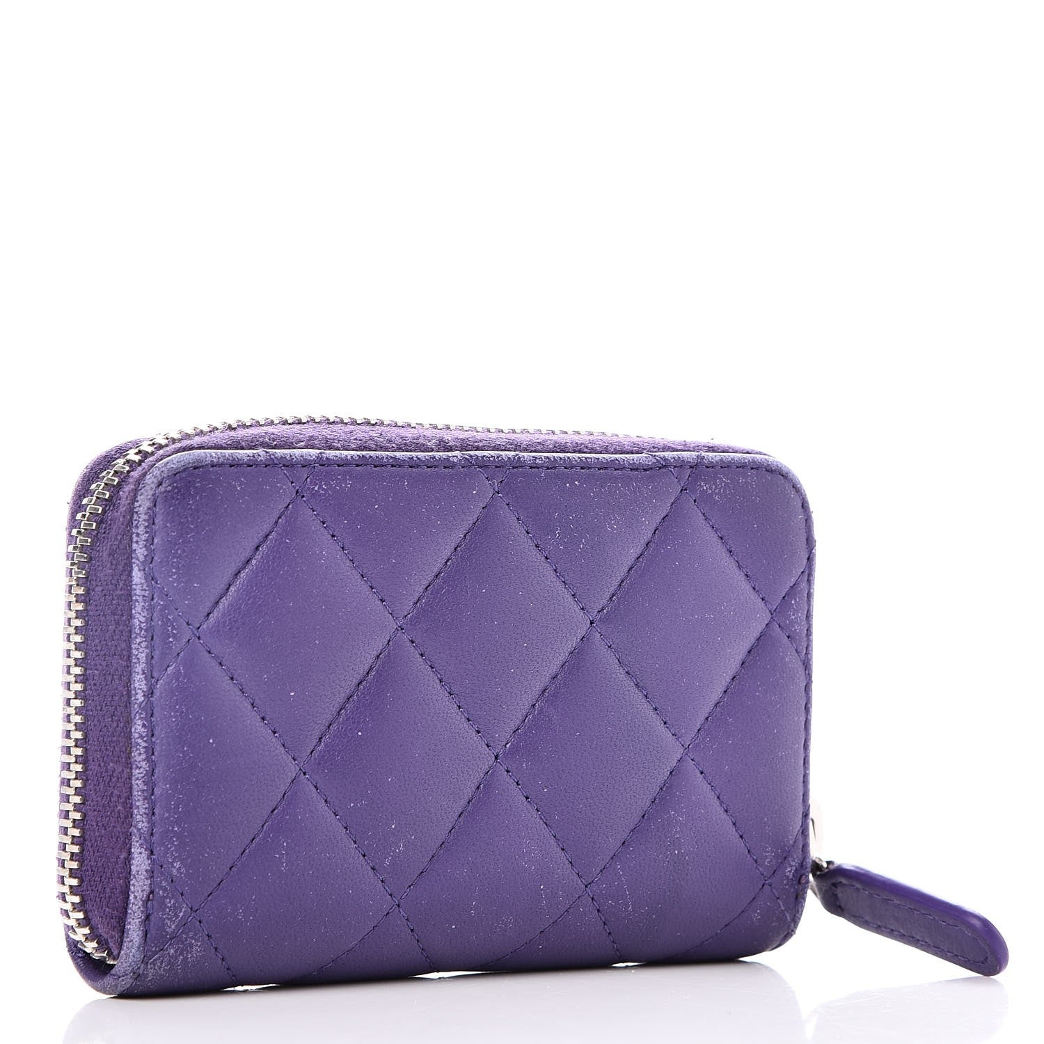 Chanel Lambskin Quilted Zip Around Coin Purse Wallet Purple 3 of 11