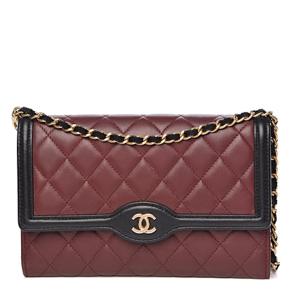 Chanel Lambskin Quilted Two Tone Clutch With Chain Burgundy Black 1 of 14