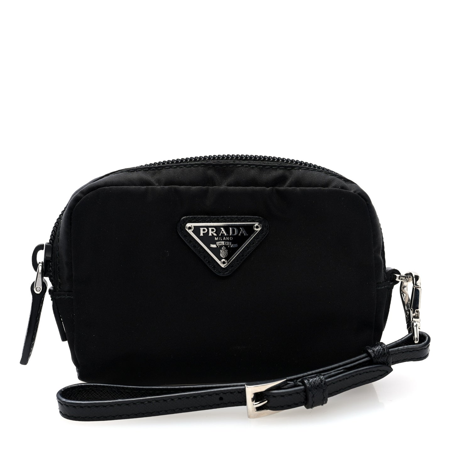 Nylon Saffiano Triangle Mini Wristlet Pouch Black