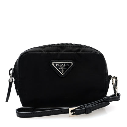 Prada Nylon Saffiano Triangle Mini Wristlet Pouch Black 1 of 6