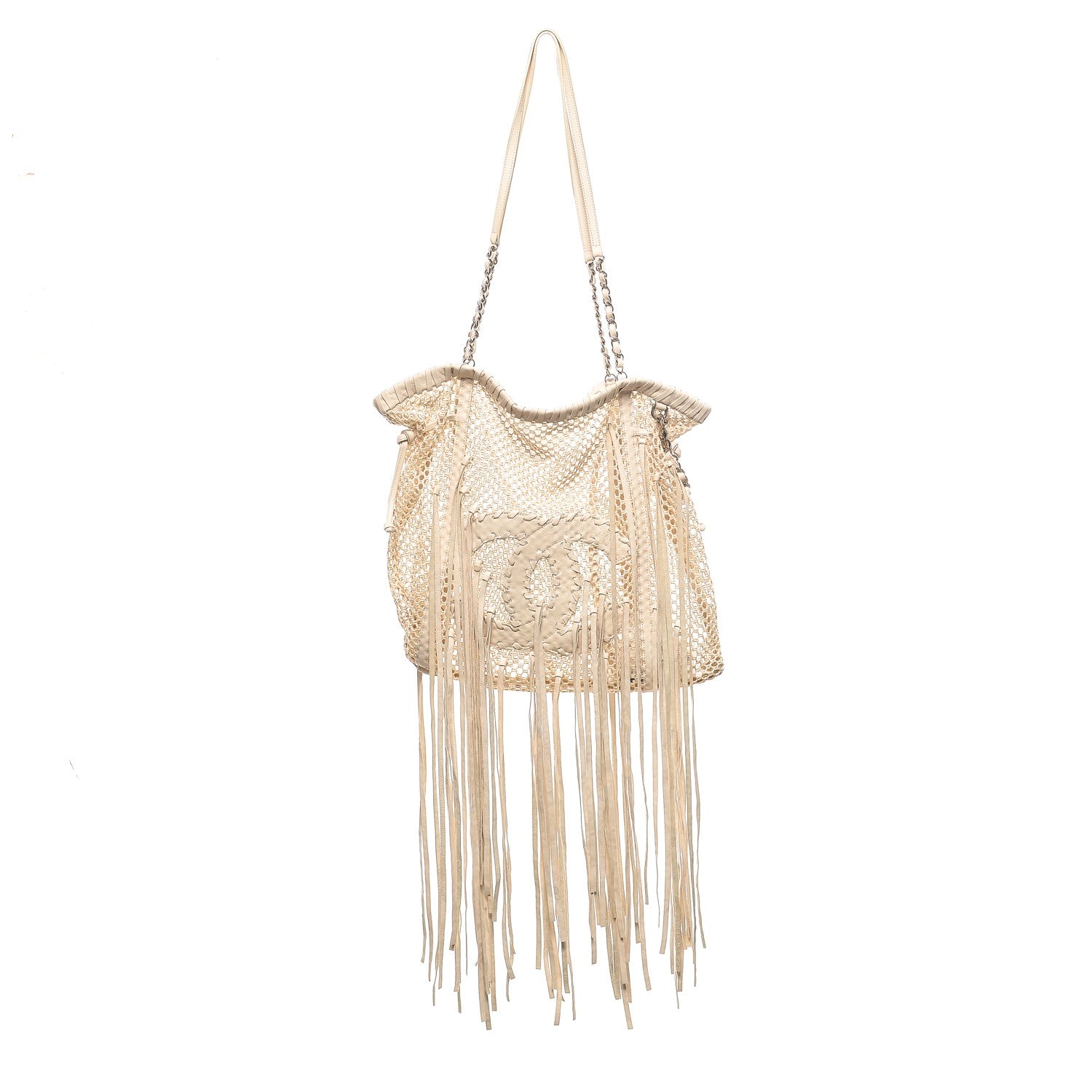 Chanel Calfskin Fringe Large La Madrague Tote Dark White 1 of 7