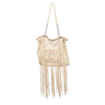 Chanel Calfskin Fringe Large La Madrague Tote Dark White 1 of 7