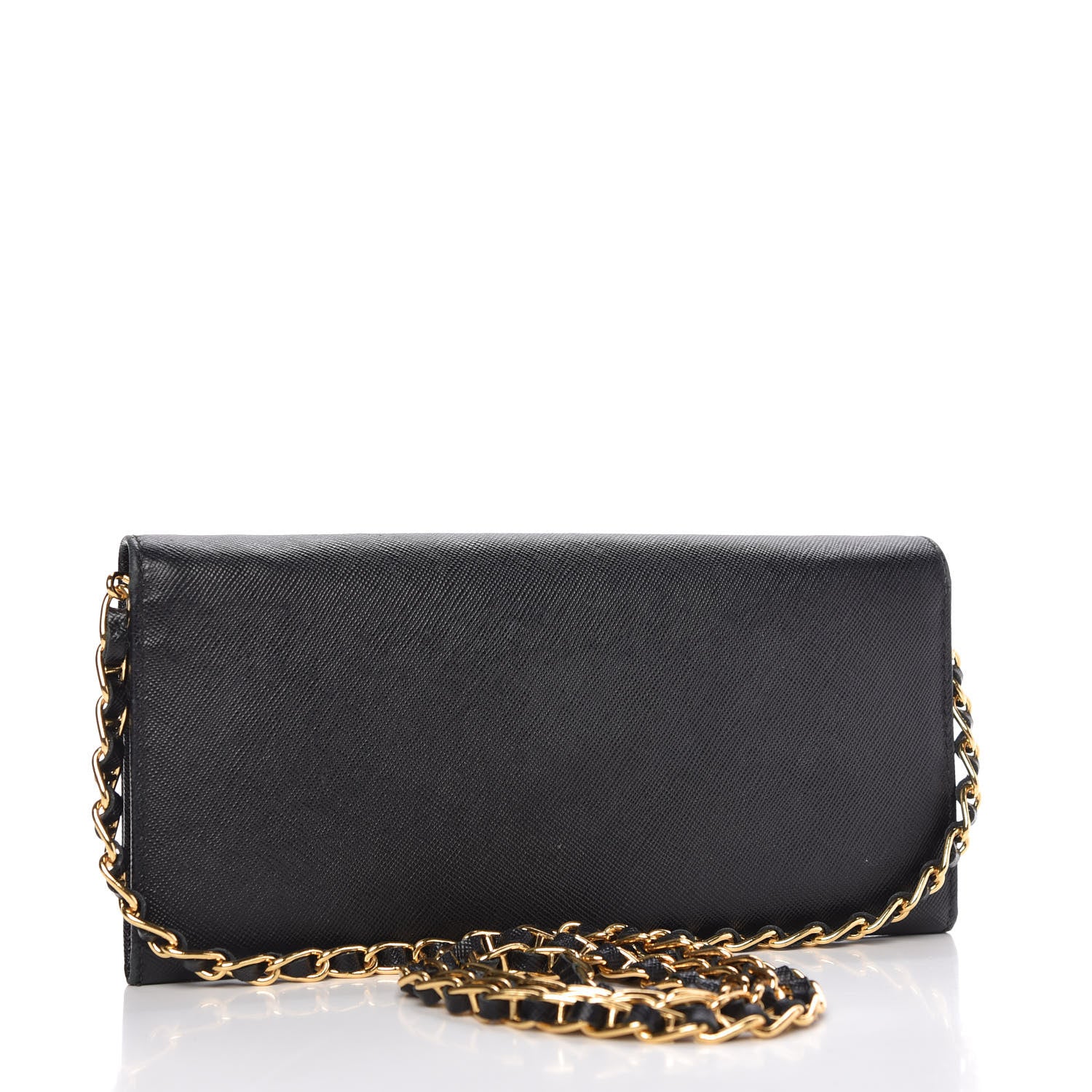 Prada Saffiano Metal Oro Chain Wallet Black 3 of 11