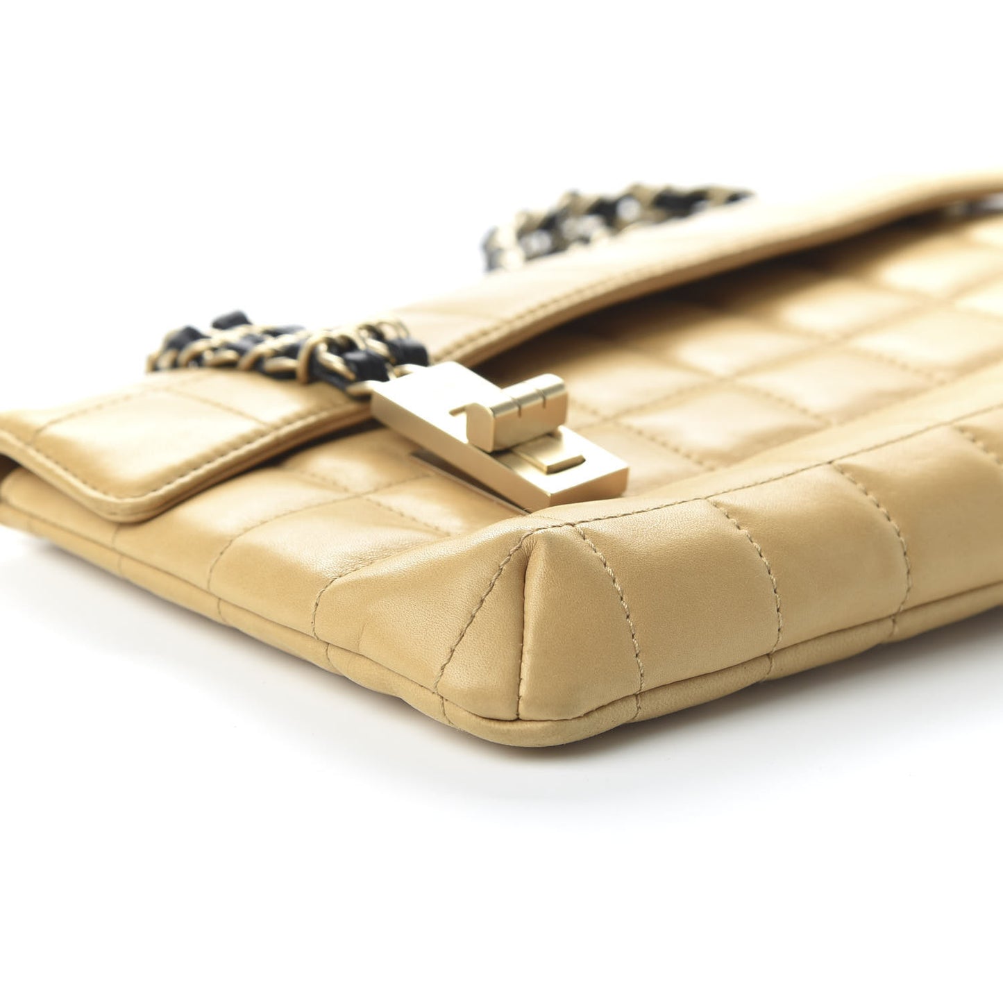 Lambskin Chocolate Bar Mademoiselle Flap Shoulder Bag Beige