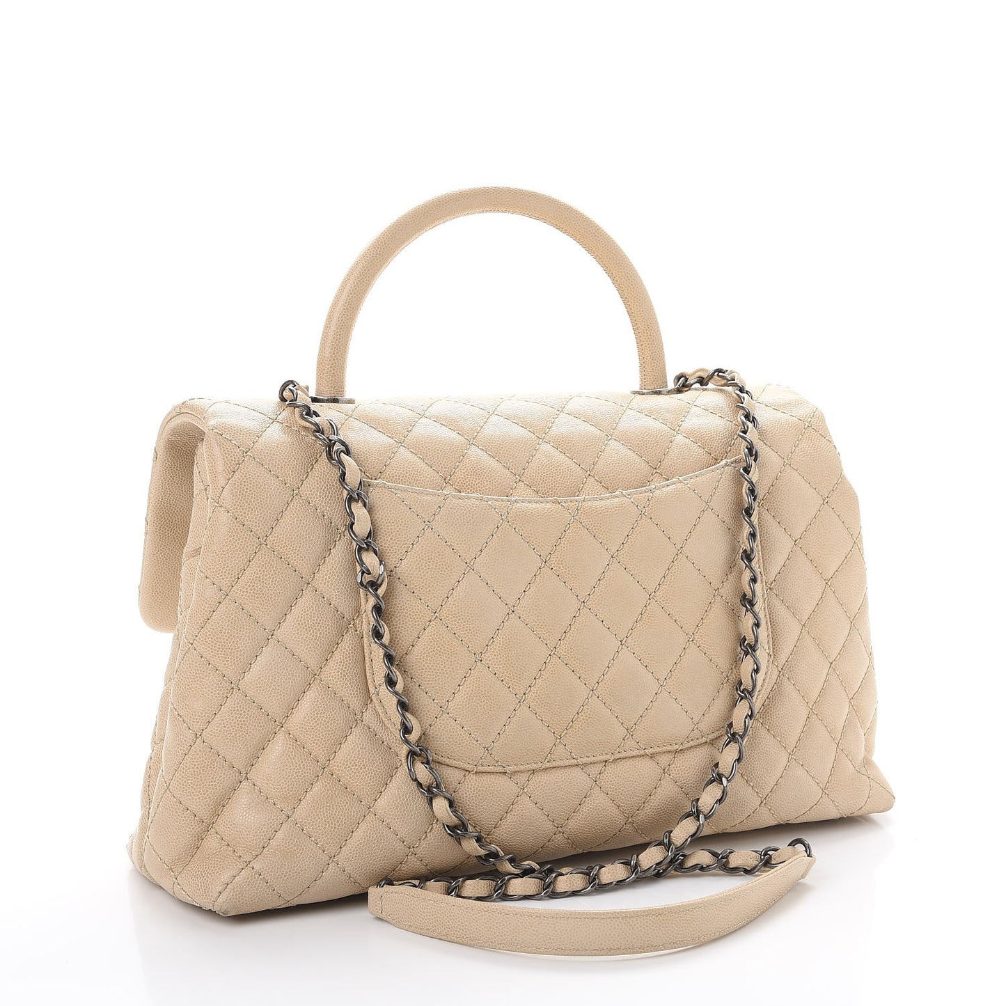 Caviar Quilted Medium Coco Handle Flap Light Beige
