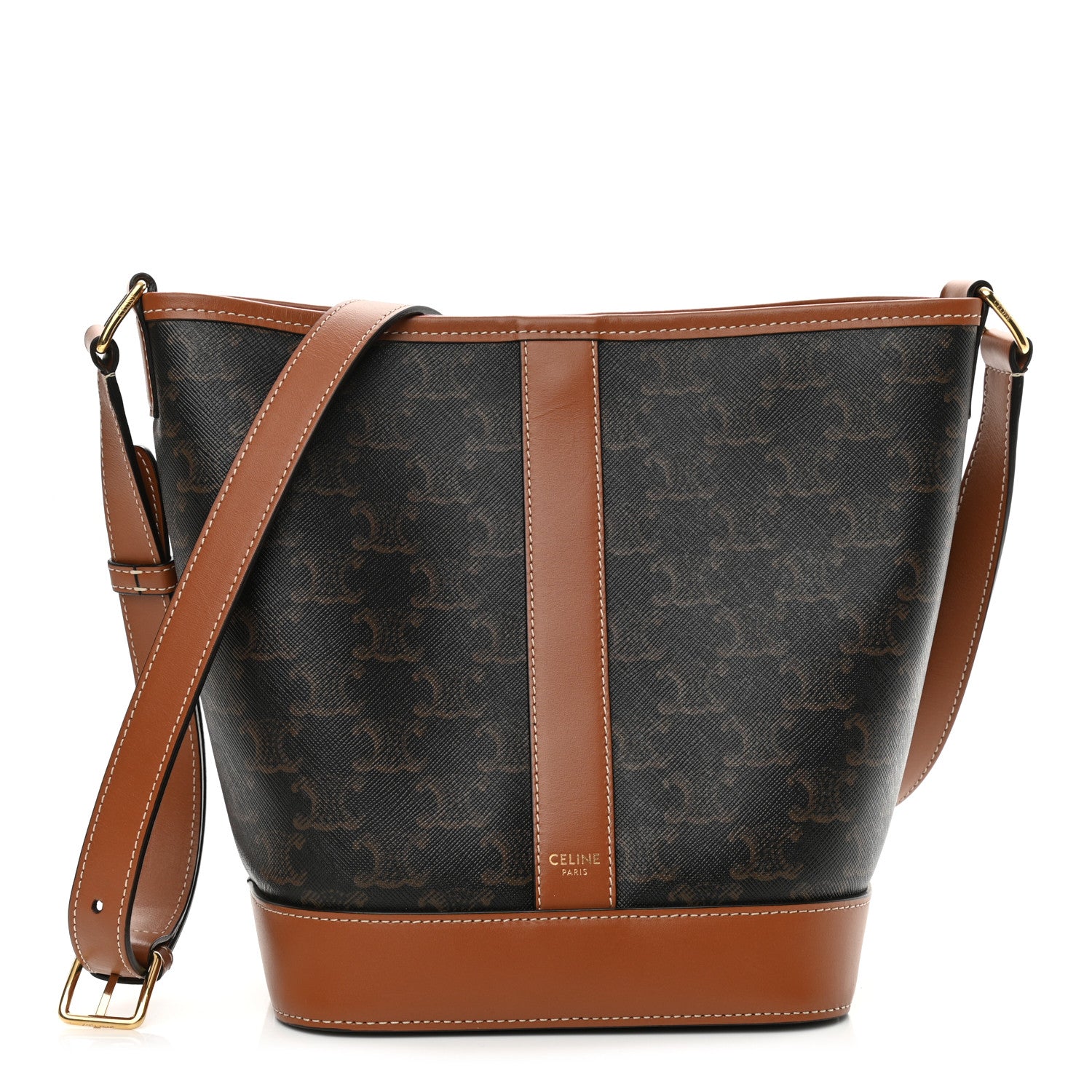 Celine Triomphe Canvas Calfskin Small Bucket Bag Tan 1 of 10