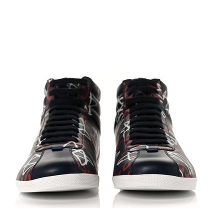 Gucci Calfskin GucciGhost Print Mens High Top Sneakers 9.5 Blue Agata Hibiscus Red 2 of 8