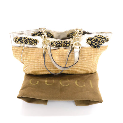 Gucci Natural Straw Leather Positano Tote Metallic 3 of 11