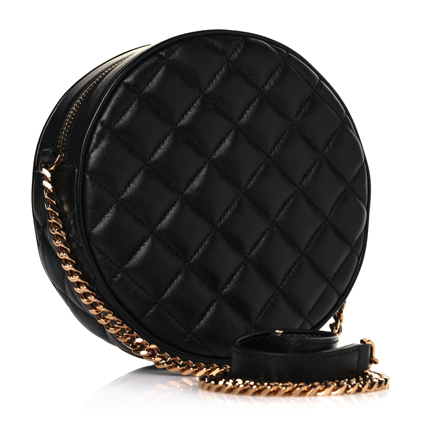 Nappa Quilted Medusa Round Camera Bag Black