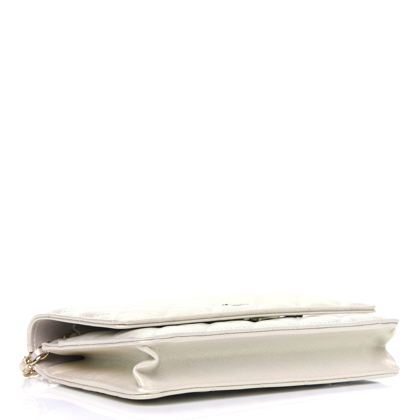 Iridescent Lambskin Quilted Wallet On Chain WOC Ivory