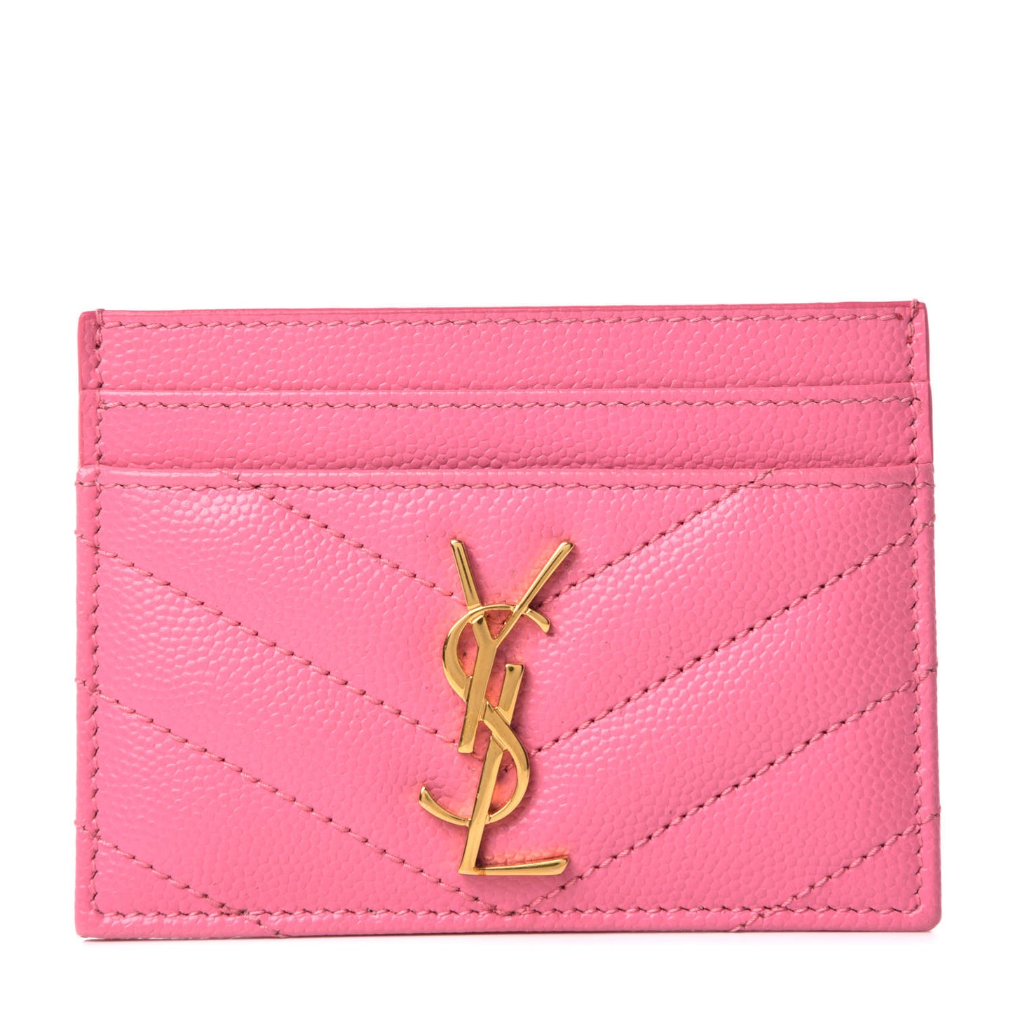 Grain De Poudre Matelasse Chevron Monogram Credit Card Case Indian Pink