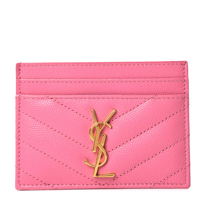 Saint Laurent Grain De Poudre Matelasse Chevron Monogram Credit Card Case Indian Pink 1 of 10