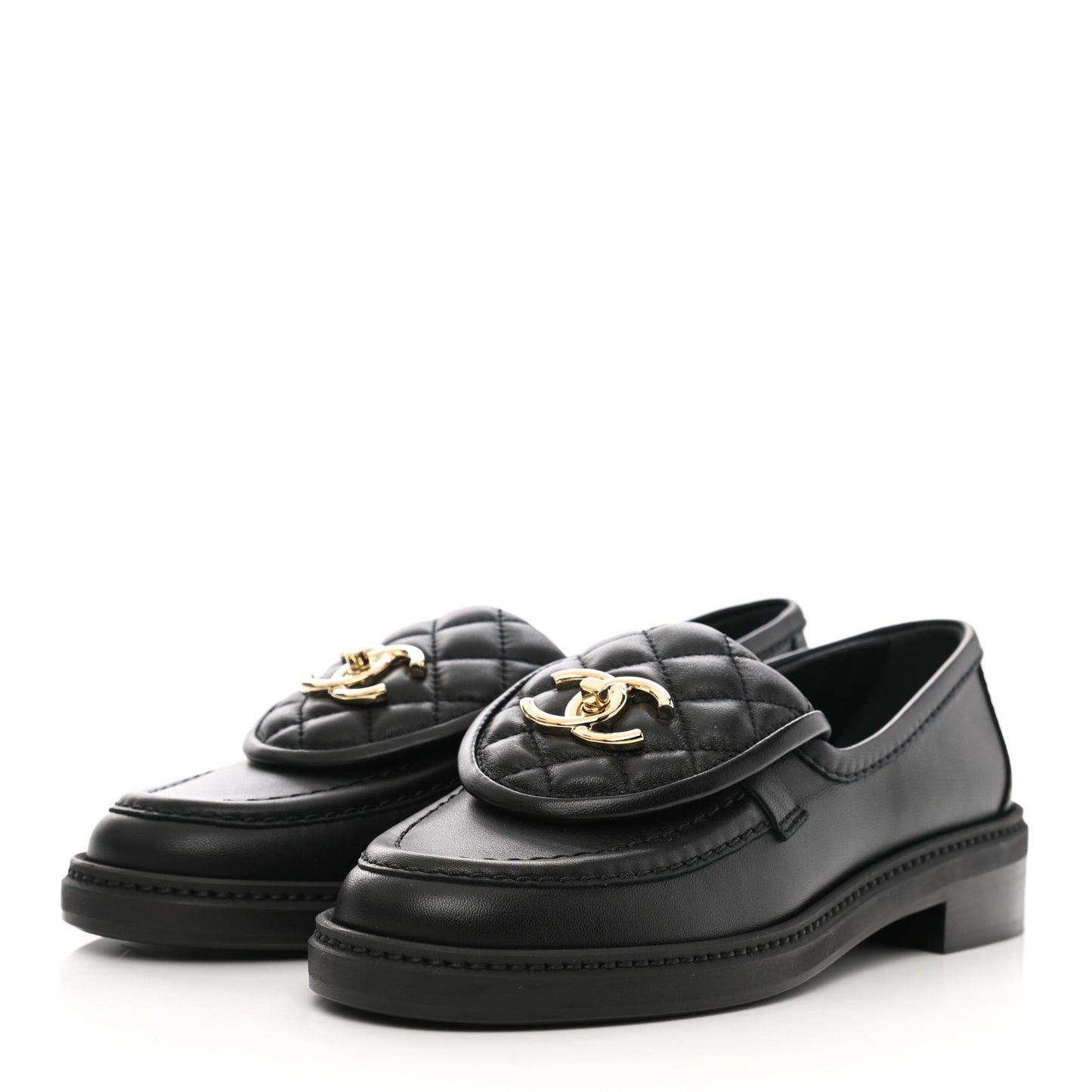 Lambskin Quilted CC Turnlock Loafers 35.5 Black