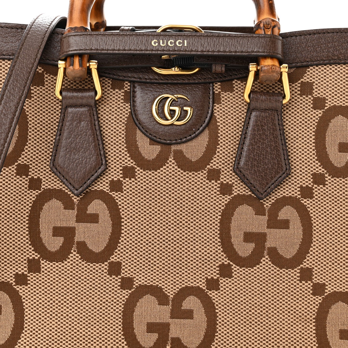 Monogram Jumbo GG Textured Dollar Calfskin Small Diana Tote Bag Camel Ebony New Acero
