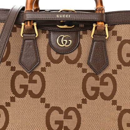 Gucci Monogram Jumbo GG Textured Dollar Calfskin Small Diana Tote Bag Camel Ebony New Acero 9 of 12