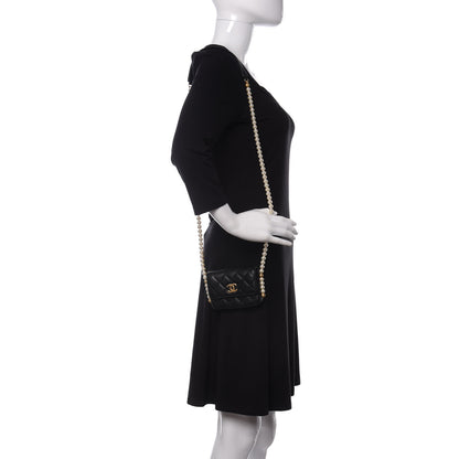 Chanel Calfskin Quilted About Pearls Card Holder Flap With Chain Black 2 of 10