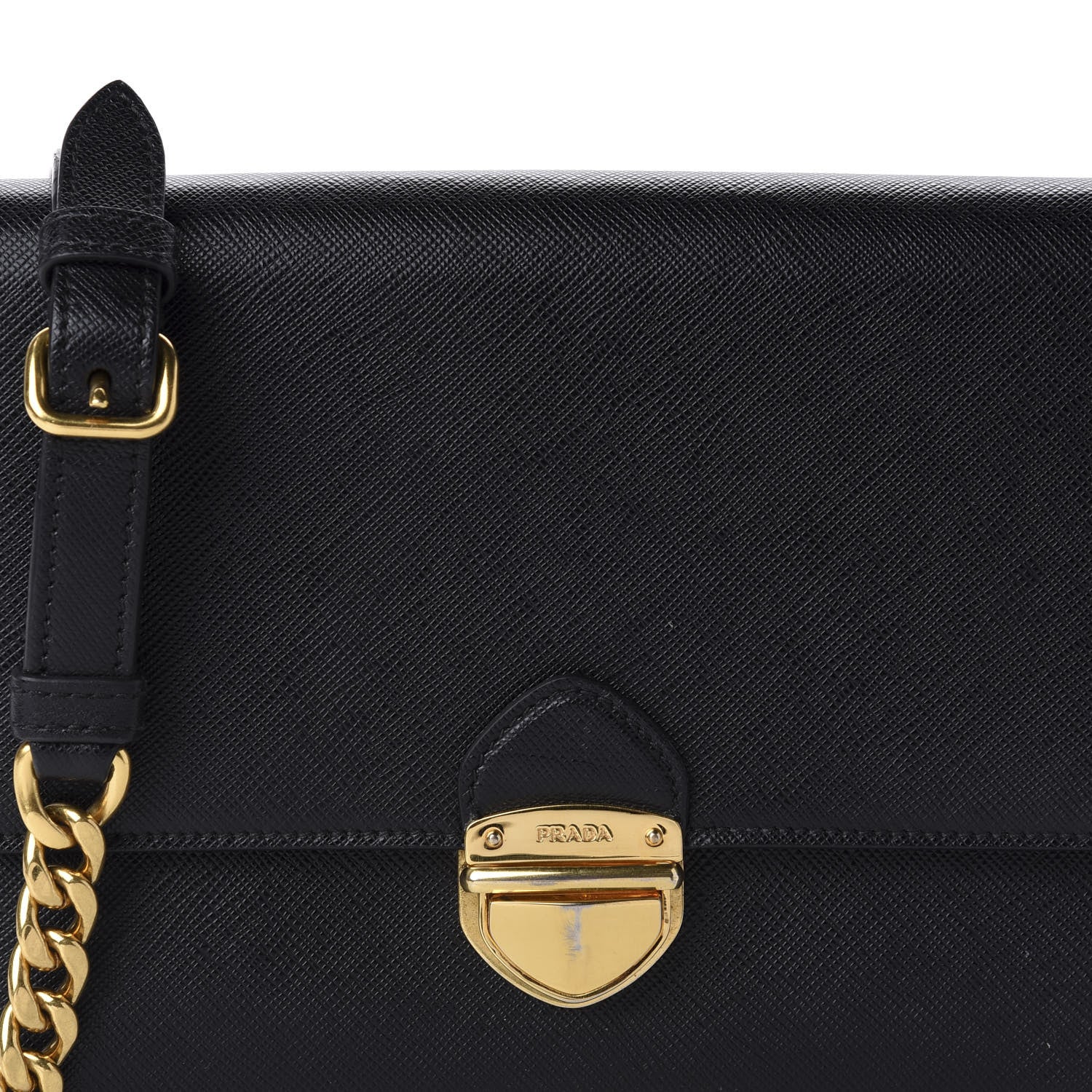 Prada Saffiano Pushlock Chain Crossbody Bag Black 9 of 9