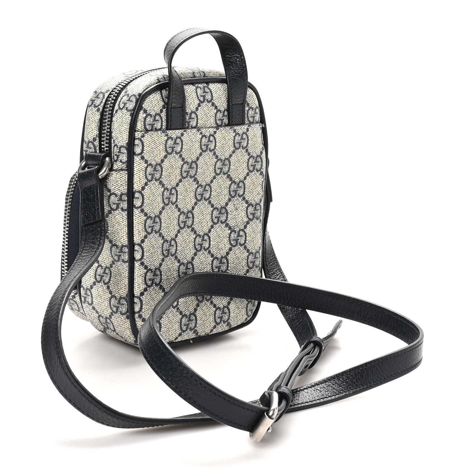 Gucci GG Supreme Monogram Textured Dollar Calfskin Web Mini Ophidia Double Zip Messenger Bag Beige Blue 3 of 10