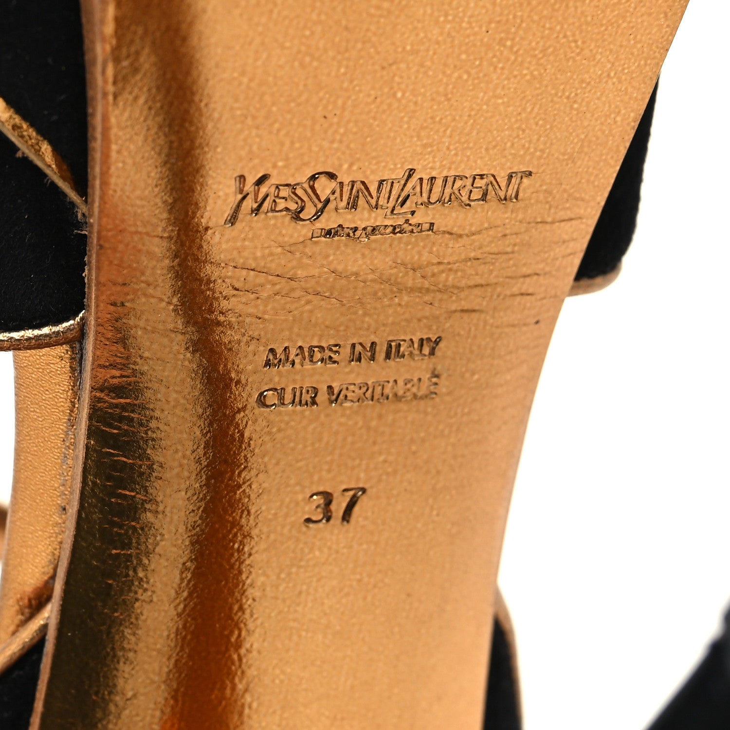 Saint Laurent Suede Tribute 105 Platform Sandals 37 Black Gold 6 of 9