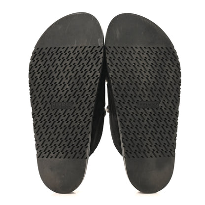 Hermes Suede Goatskin Shearling Mens Go Mules 43.5 Black 6 of 10