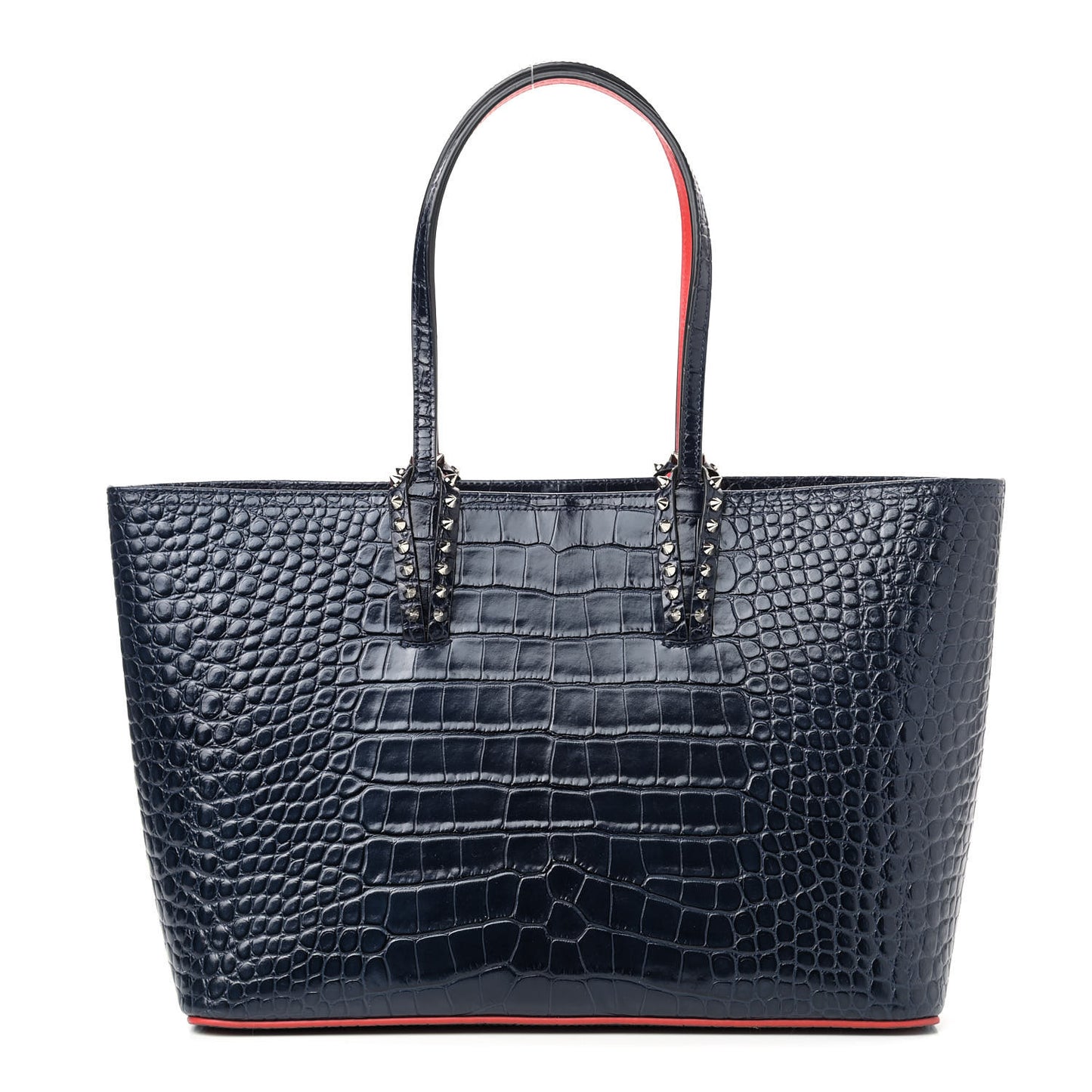 Calfskin Crocodile Embossed Spikes East West Cabata Tote Navy