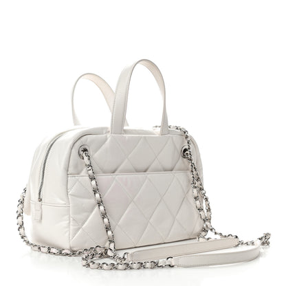 Chanel Aged Calfskin Quilted Small Express Bowling Bag White 2 of 9