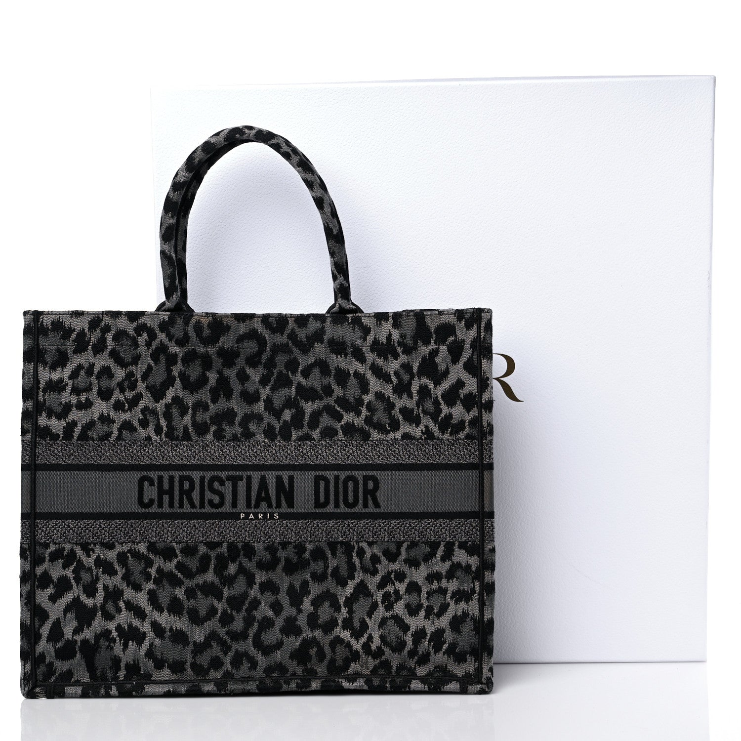 Christian Dior Canvas Mizza Embroidered Large Leopard Book Tote Grey 16 of 16