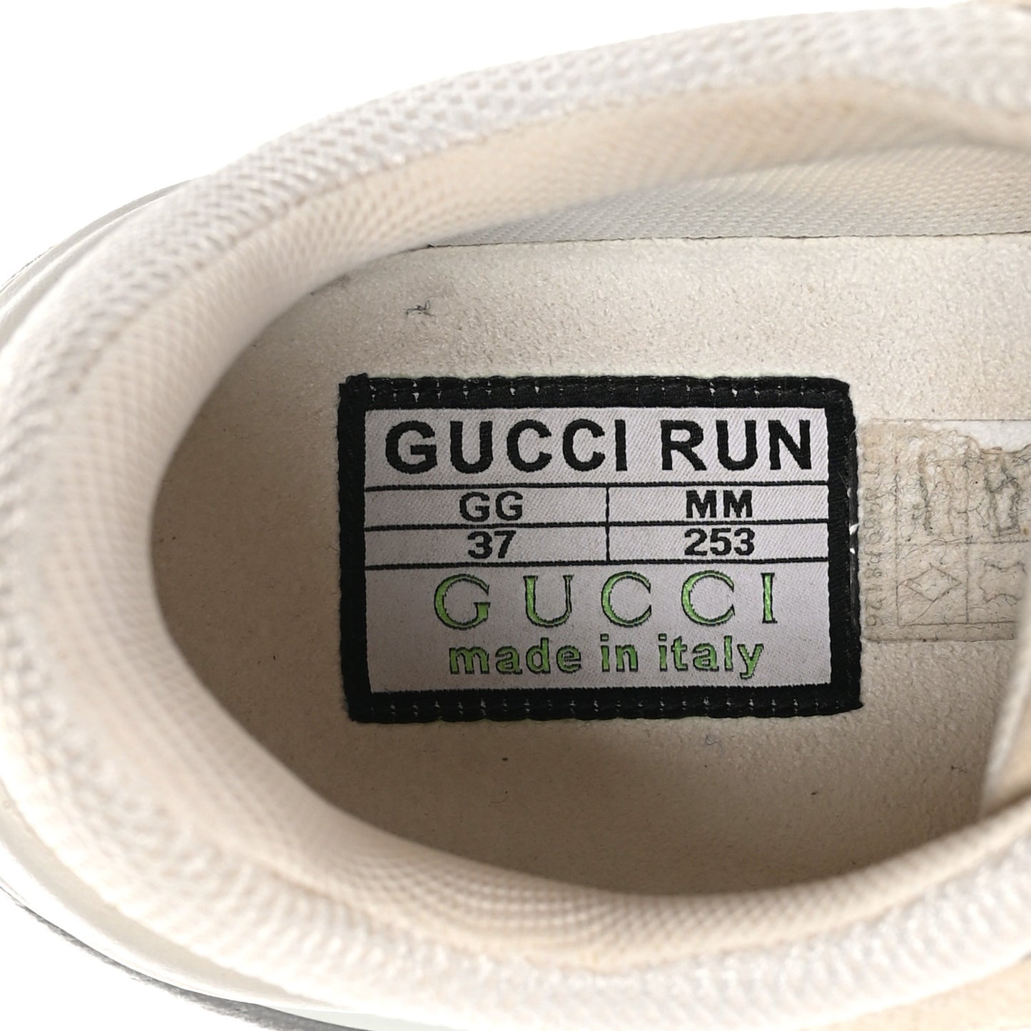 Technical Knit Fabric Suede Calfskin Womens Gucci Run Sneakers 37 Off White Grey