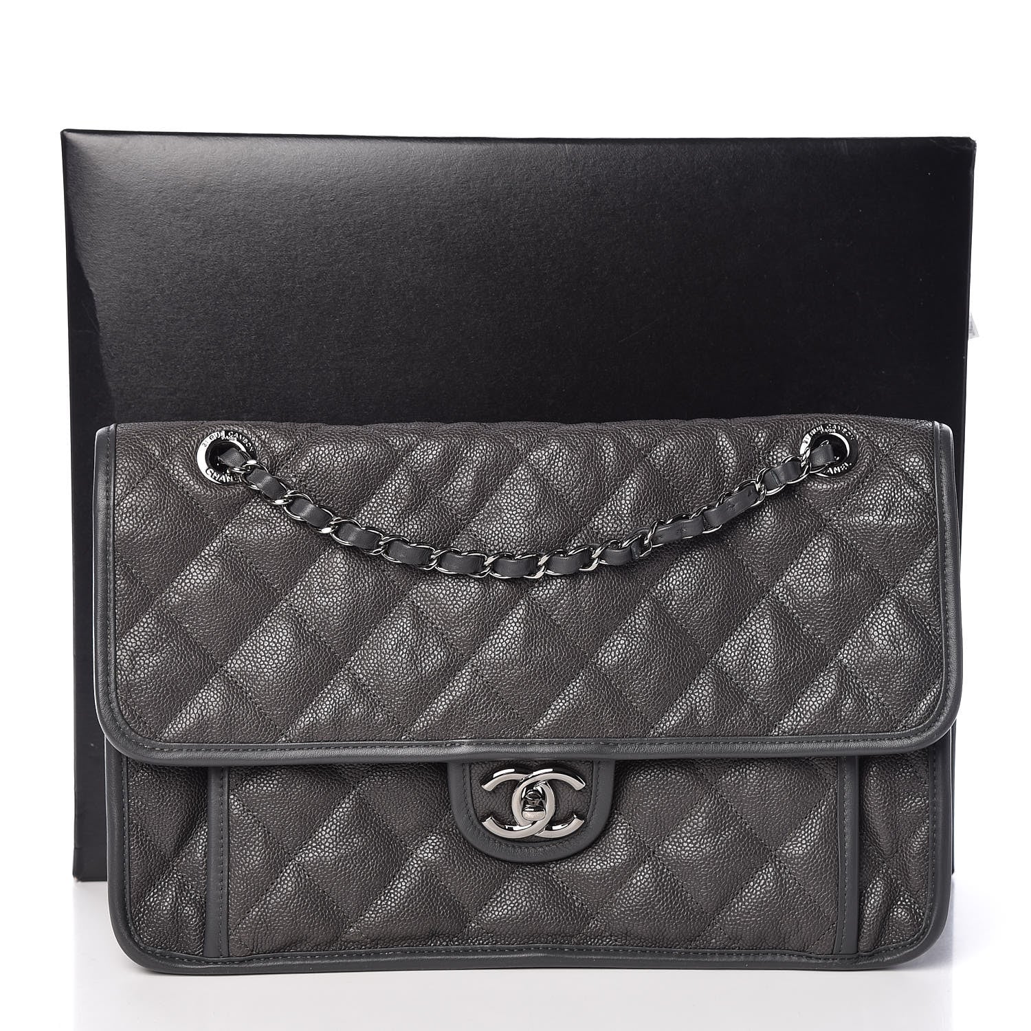 Chanel Caviar Quilted Large French Riviera Flap Dark Grey 10 of 10