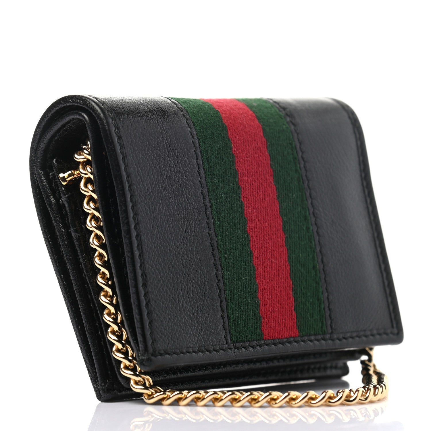Gucci Calfskin Web Rajah Chain Card Case Wallet Black 3 of 7