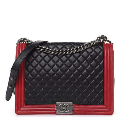 Chanel Lambskin Quilted Large Boy Flap Black Red 1 of 17