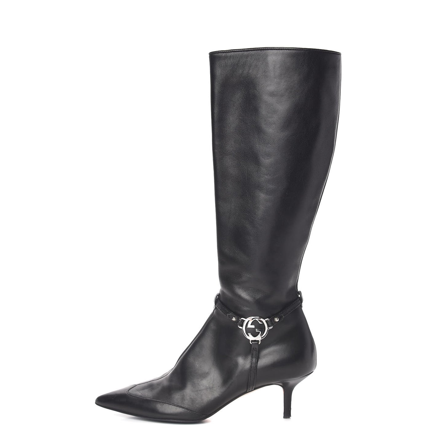 Calfskin Reins Knee High Boots 37.5 Black