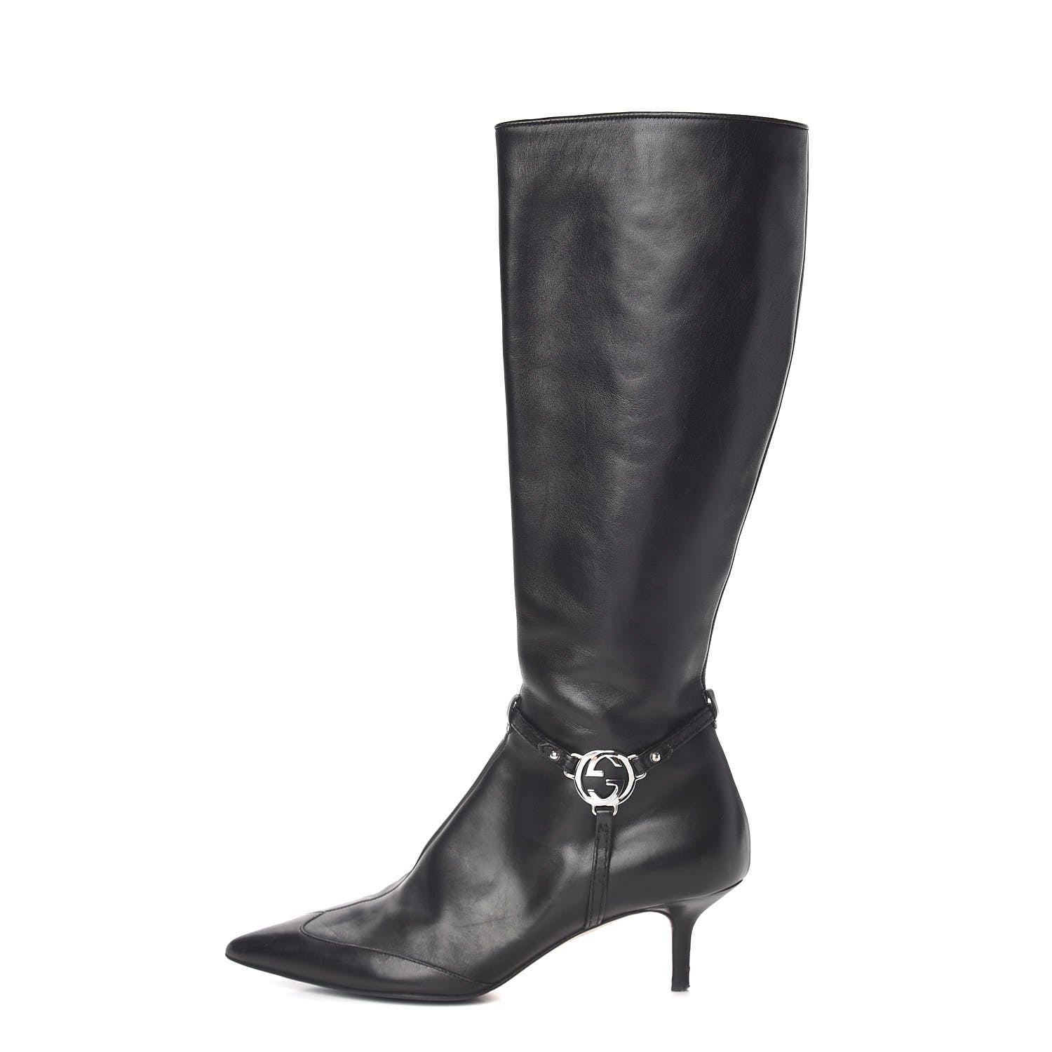 Gucci Calfskin Reins Knee High Boots 37.5 Black 1 of 11