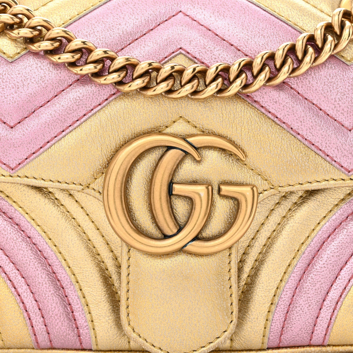 Metallic Calfskin Matelasse Mini GG Marmont Shoulder Bag Gold Pink