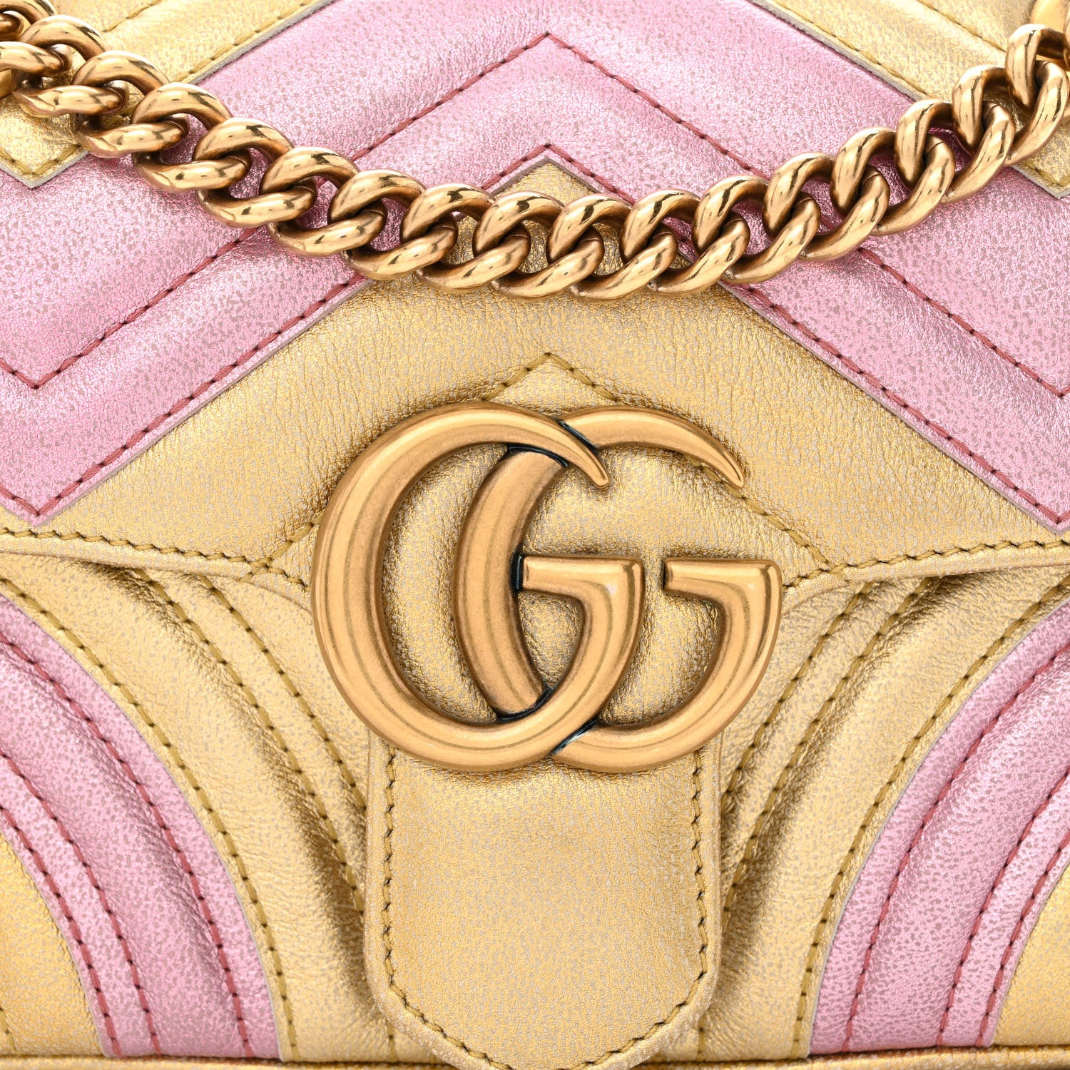 Gucci Metallic Calfskin Matelasse Mini GG Marmont Shoulder Bag Gold Pink 8 of 10