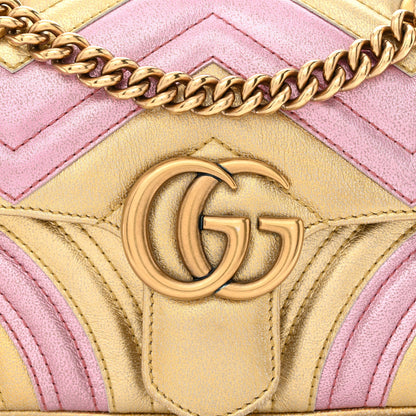 Gucci Metallic Calfskin Matelasse Mini GG Marmont Shoulder Bag Gold Pink 8 of 10