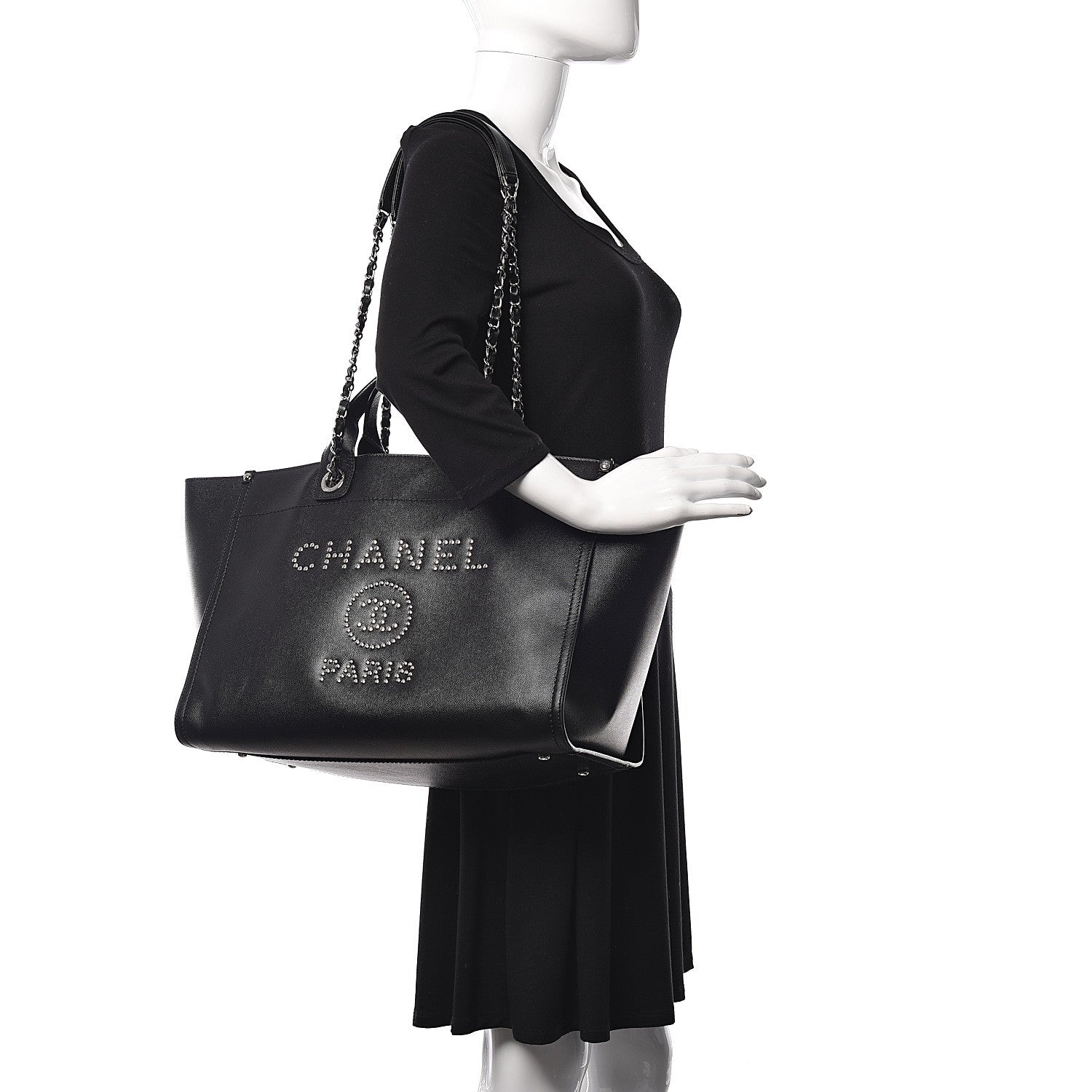 Chanel Caviar Medium Studded Deauville Tote Black 2 of 10