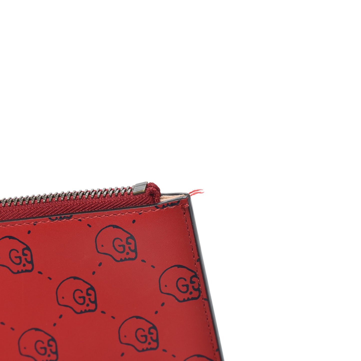 Calfskin GucciGhost Hamlet Skull Zip Pouch Hibiscus Red